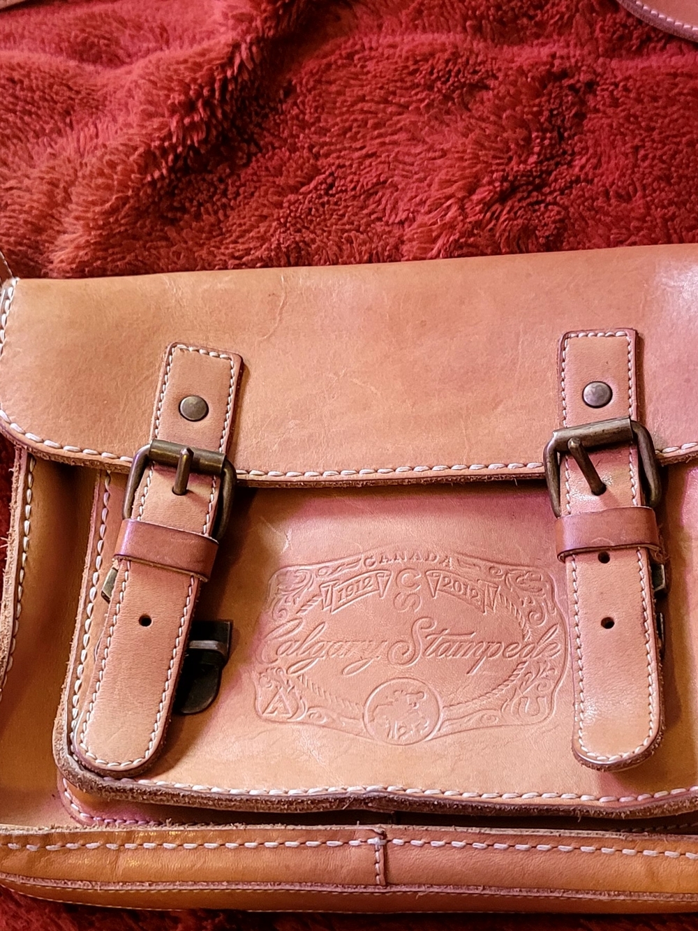 Roots Calgary Stampede Embossed Tan Leather Bag Western Cowboy Collectors Piece
